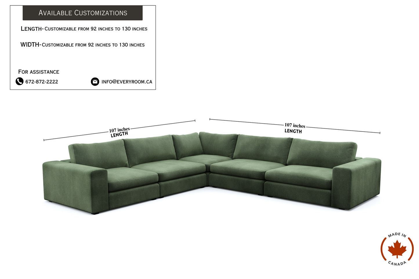 Juniper Green Corduroy 5 Seat Corner Sectional