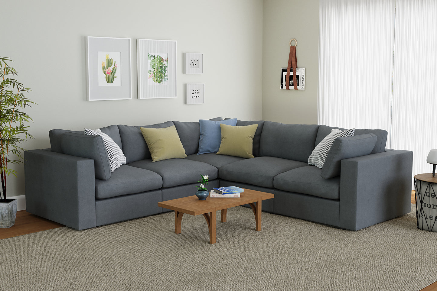 Bennet Pewter Grey 5 Seat L Shape Sectional