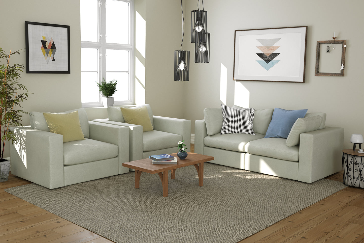 Bennet Pearl Cream Loveseat & 2 Chairs