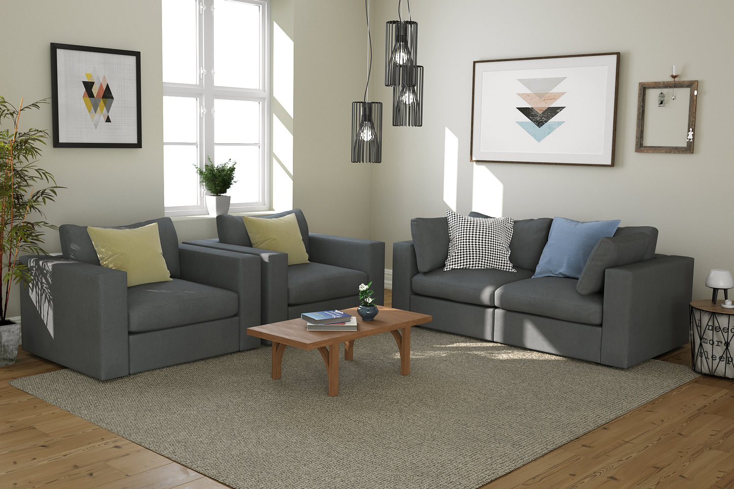 Bennet Pewter Grey Loveseat & 2 Chairs