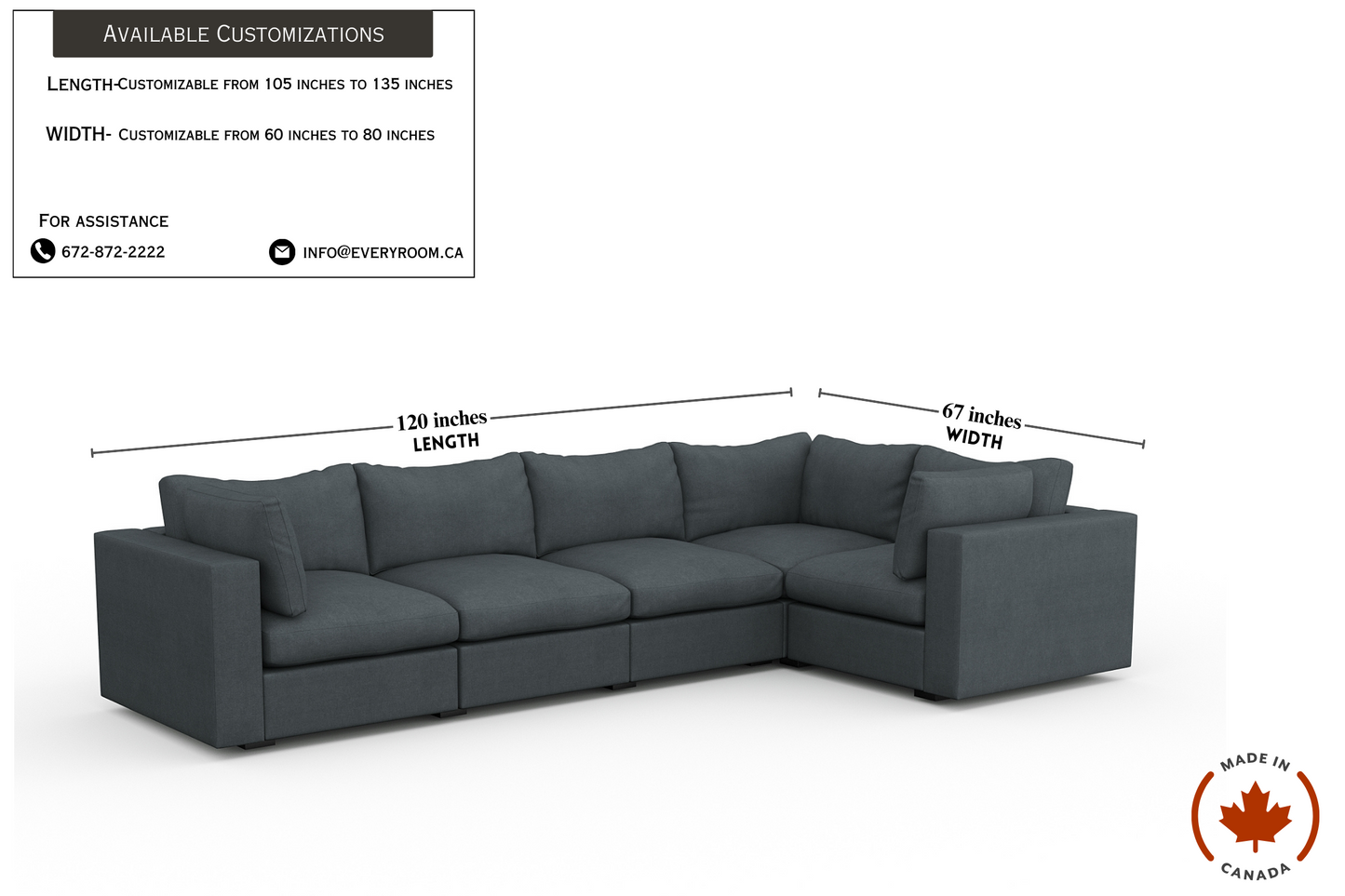 Bennet Pewter Grey 5 Seat Corner Sectional