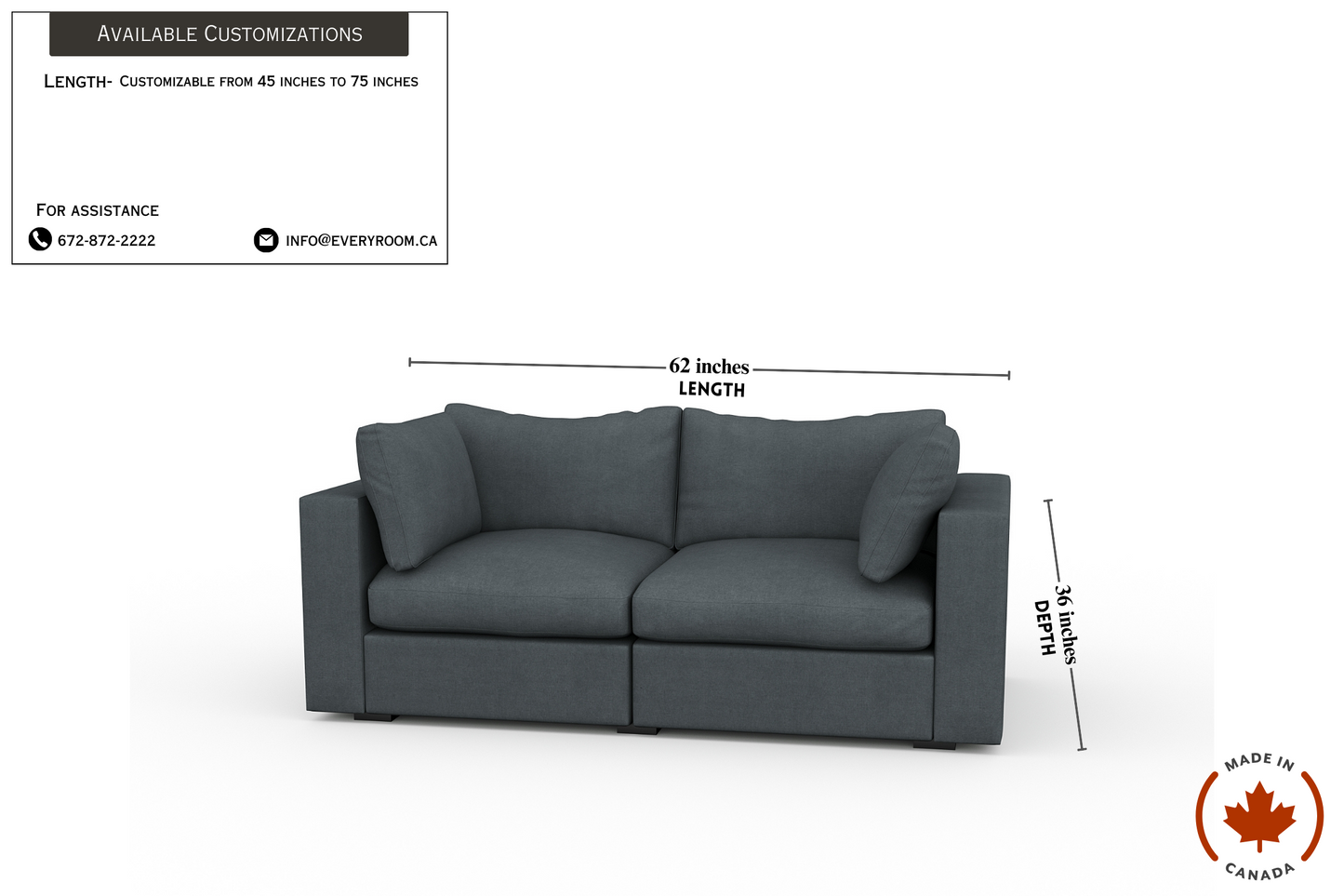 Bennet Pewter Grey 62" Sofa