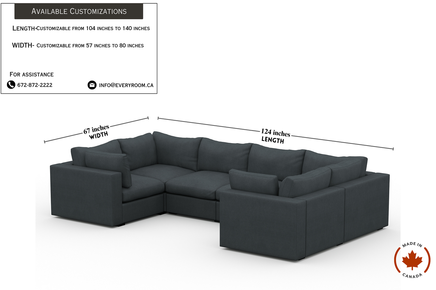 Bennet Pewter Grey 6 Seater U Shape