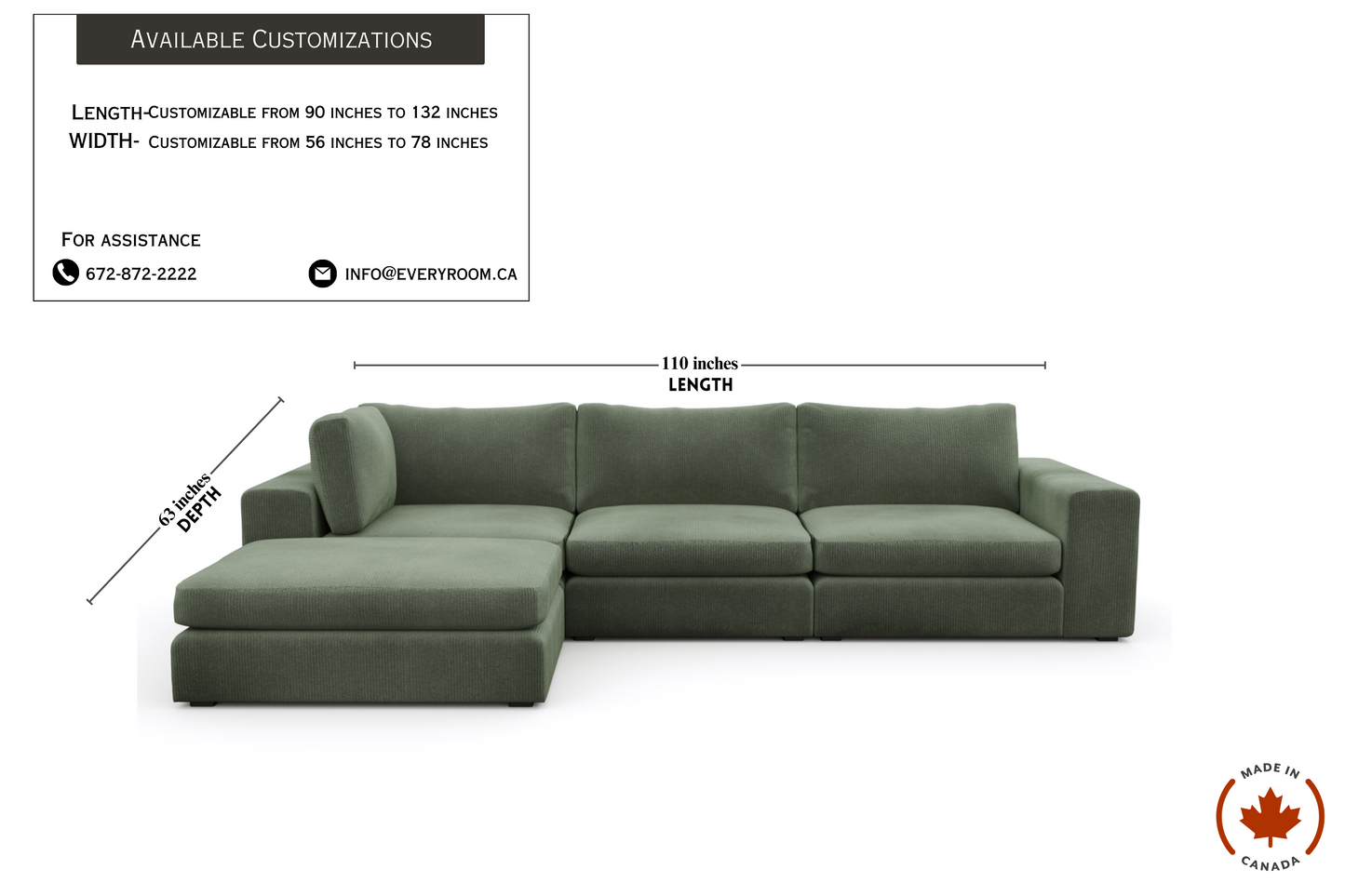 Juniper Green Corduroy Sectional