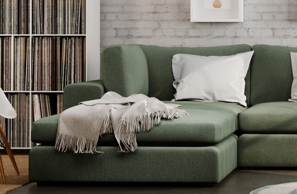 Juniper Green Corduroy Grey Ottoman